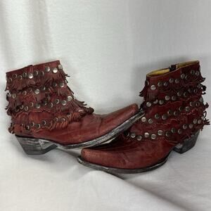 Old Gringo Medusa Studded & Fringe Red Cowboy Boots Size 6.5